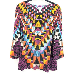 Chicos Shirt Women XL 3 Multicolor Aztec Southwestern Casual Mature Top Colorful